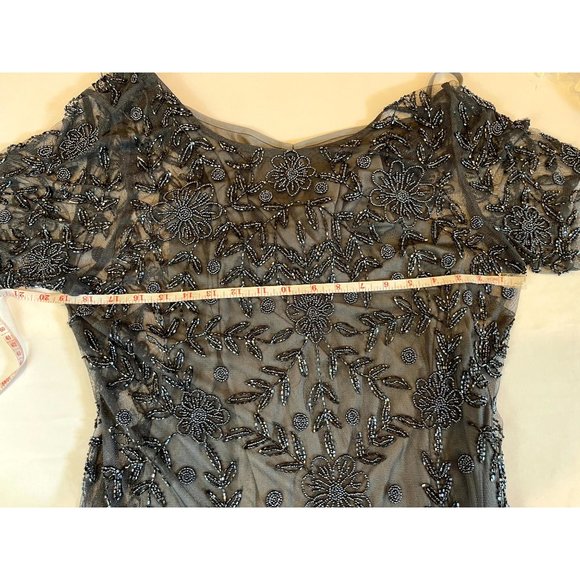 Adrianna Papell Women Beaded Gown Maxi Dress Back Keyhole Short Sleeve Blue SZ 4 - Picture 5 of 8